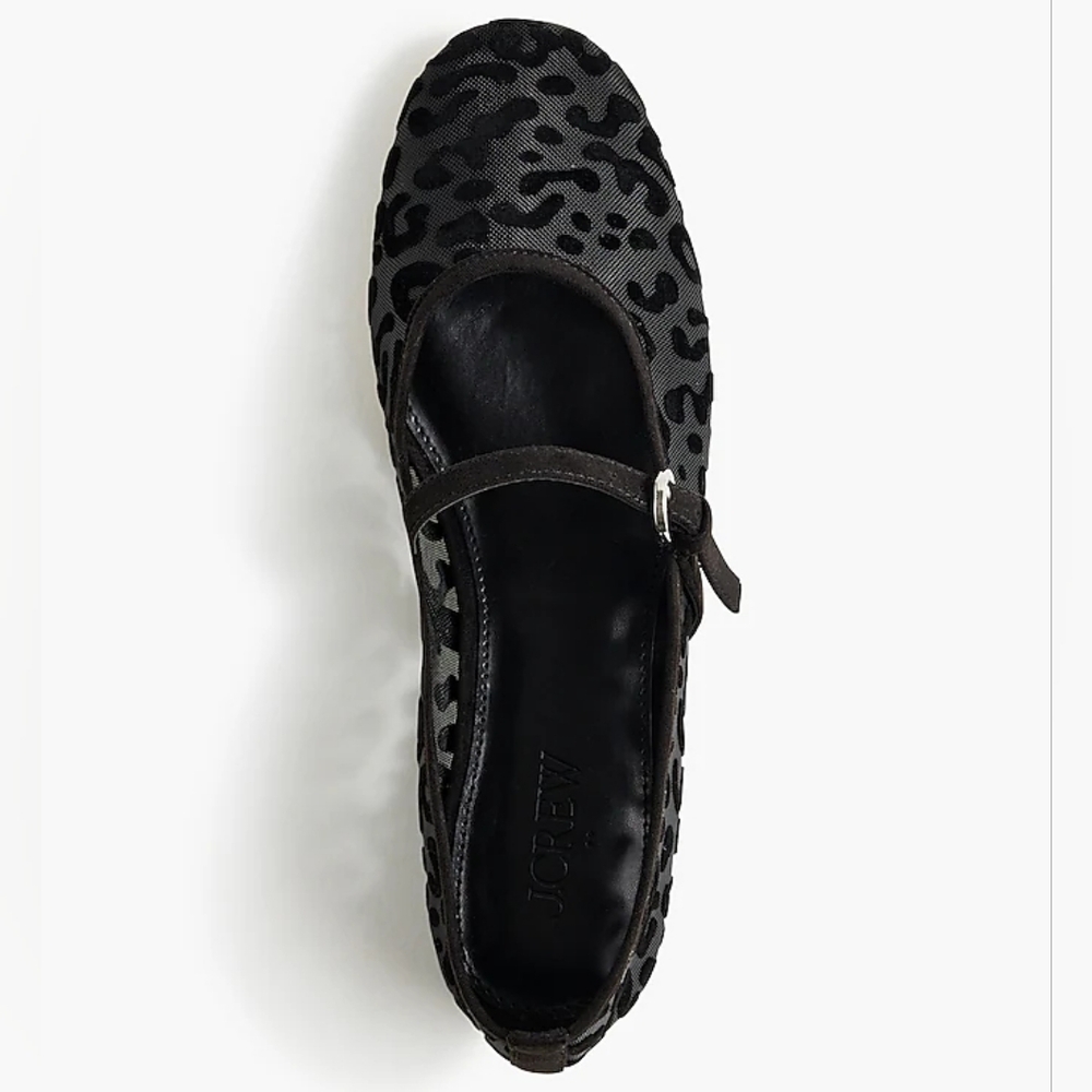 J.Crew Leopard Mesh Mary Jane Flats, 9, Black - Picture 3 of 11